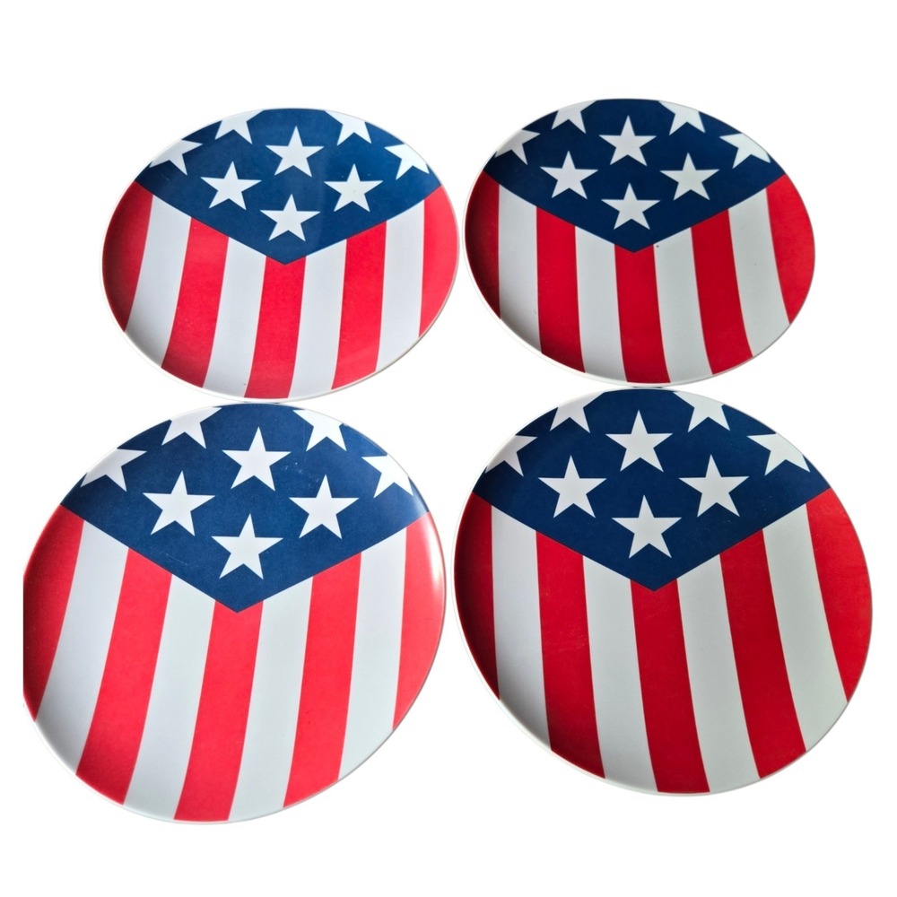 4 Texas Ware Plates American Flag 4th of July Patriotic Melmac